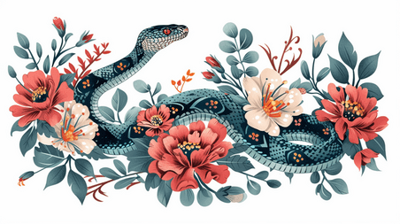 创意扁平传统新年蛇年花蛇背景