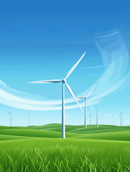 创意风车涡轮机在绿色的田野风能新能源概念