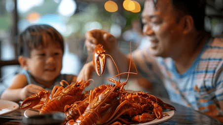 创意一家人吃小龙虾餐饮美食西餐生鲜