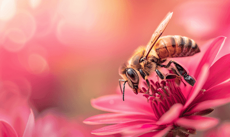 创意红花里的蜜蜂文艺清新采蜜花朵