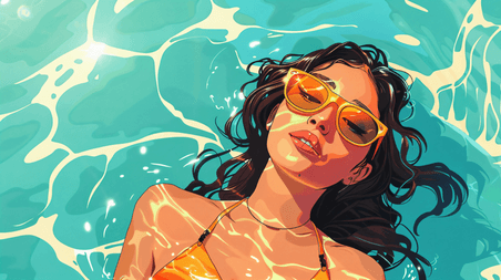 夏天夏季游泳海边游泳的女性插画6