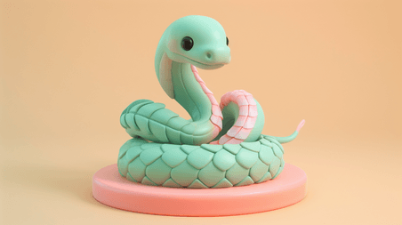 创意新年蛇年粉青色3D卡通花蛇小蛇背景