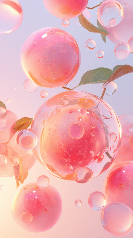 创意夏天清凉冰爽水果粉色水蜜桃背景