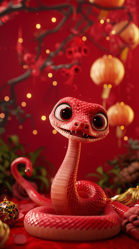 创意国风红色喜庆传统新年3D蛇年红金背景