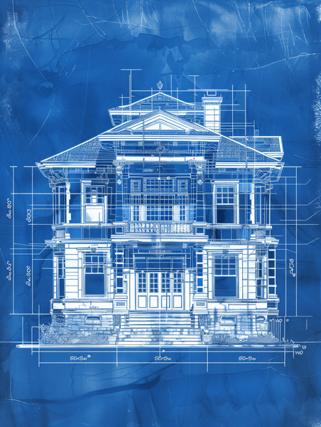 创意房屋蓝图分级为已完成的建筑照片