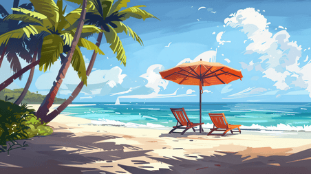创意夏天夏季海边沙滩遮阳伞躺椅25