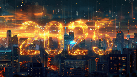 创意城市光影蛇年新年数字艺术字2025背景图