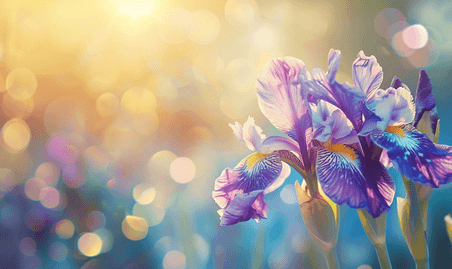创意阳光下美丽的紫色鸢尾花