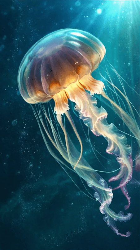 创意海底世界炫彩透明发光的水母背景5