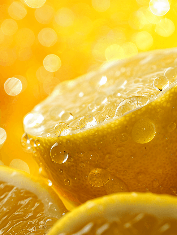夏天夏季柠檬与水滴清凉维生素C水果