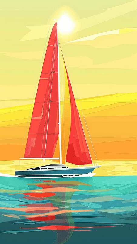 创意扁平风帆船比赛海面帆船黄色背景