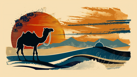 创意沙漠中的骆驼插画11