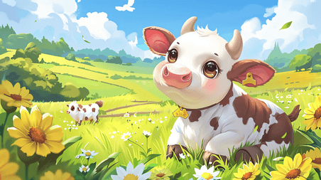 创意草原卡通小奶牛牧场畜牧业插画9