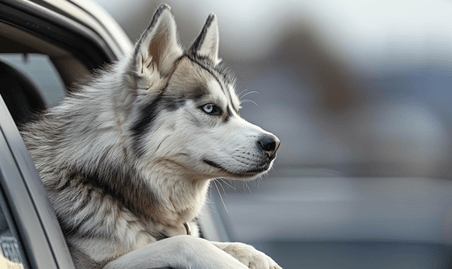 创意汽车与西伯利亚哈士奇动物宠物狗狗