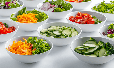 创意蔬菜沙拉和碗与白桌高清照片壁纸