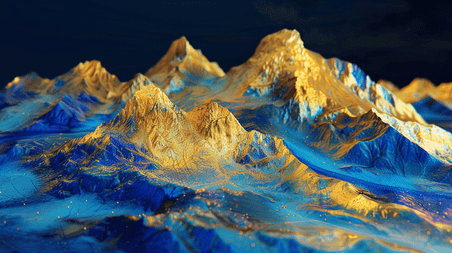 创意金蓝色艺术风格山脉景色的背景