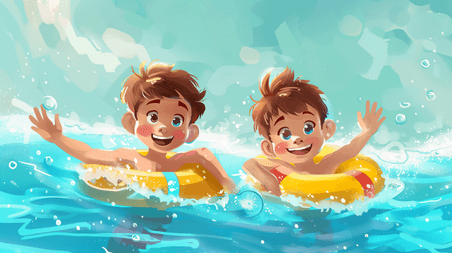 创意海边游泳的儿童夏天夏季游泳母婴插画15