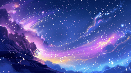 创意唯美夜空星空银河极光浪漫天空插画15