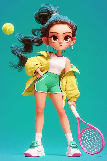 创意运动女孩运动体育竞技网球插画手绘海报