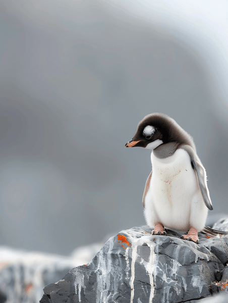 南极动物摄影照片企鹅站在南极洲南设得兰群岛的岩石上