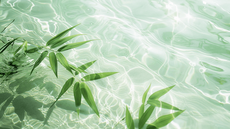 创意夏季清爽水光粼粼树枝树叶的背景