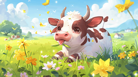 创意草原卡通小奶牛牧场畜牧业插画11
