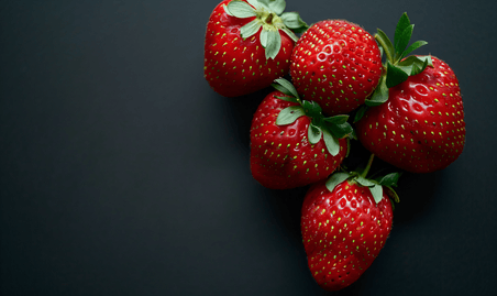 创意黑色背景上的红草莓农作物果实植物