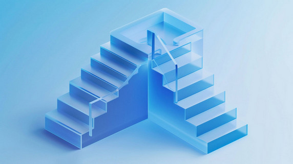 创意透明蓝色楼梯合成创意素材背景