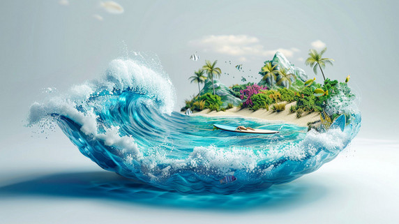 创意夏日海岛合成创意素材背景
