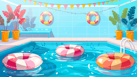 创意泳池里可爱的儿童游泳圈夏天夏季游泳27