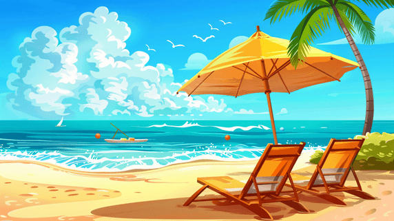 创意海边沙滩遮阳伞躺椅9