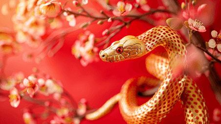 创意国风国潮红色梅花金蛇蛇年背景