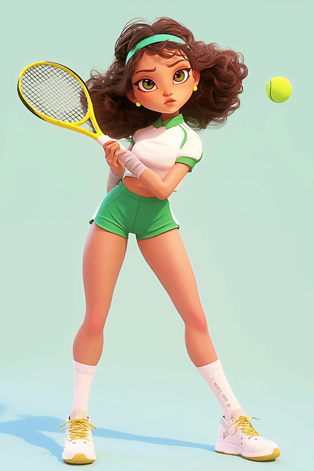 创意运动体育竞技女孩运动网球3d立体海报手绘插画素材