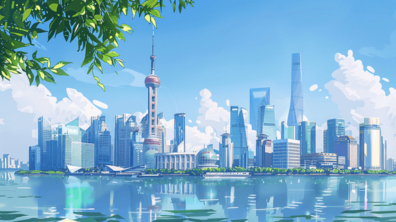 创意上海东方明珠城市建筑商务沿海建筑的插画