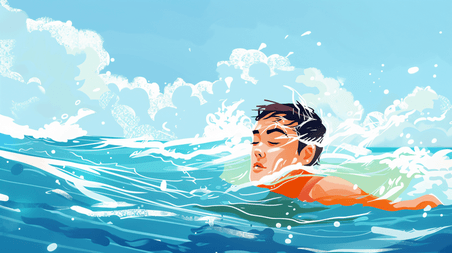 创意海边游泳的男性夏天夏季游泳插画4