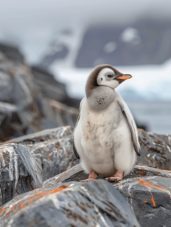 创意巴布亚企鹅站在南极洲南设得兰群岛的岩石上南极动物摄影照片