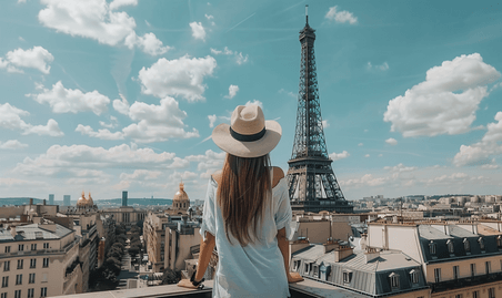 创意巴黎建筑物和埃菲尔铁塔屋顶的景观