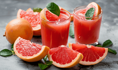 创意玻璃杯中的新鲜葡萄柚汁生鲜果蔬汁维生素C水果