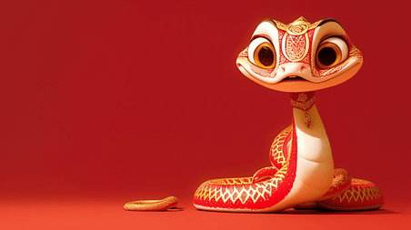 创意国风红色喜庆春节新年红金3D蛇年设计