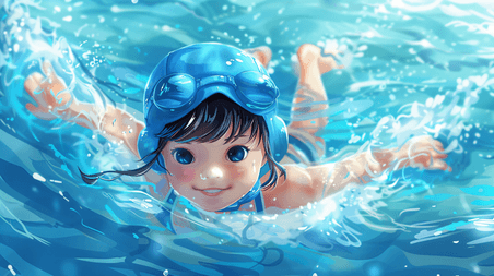 夏天夏季游泳创意正在游泳的儿童插画19