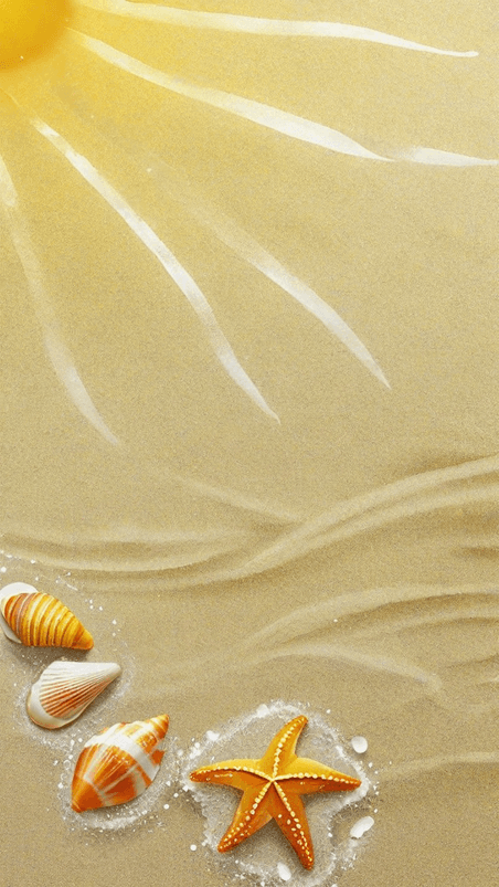 创意夏日沙滩纹理海星贝壳黄色背景