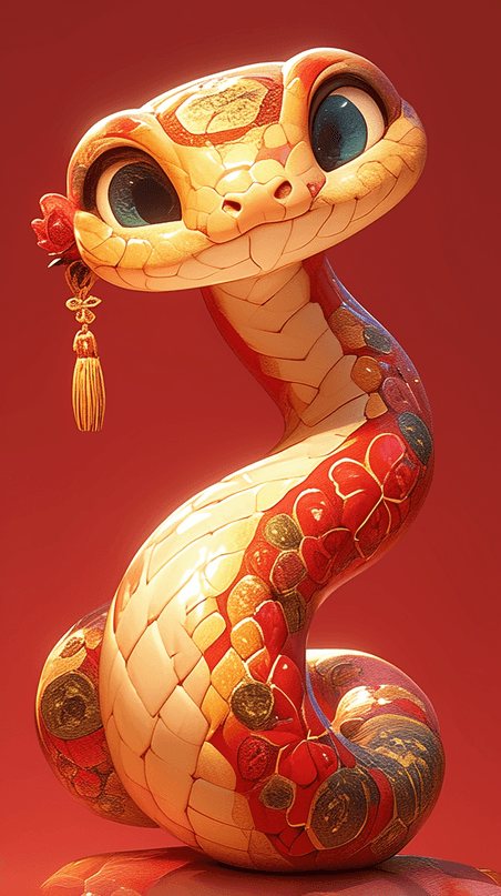 创意红金3D蛇年红色喜庆传统节日国风背景