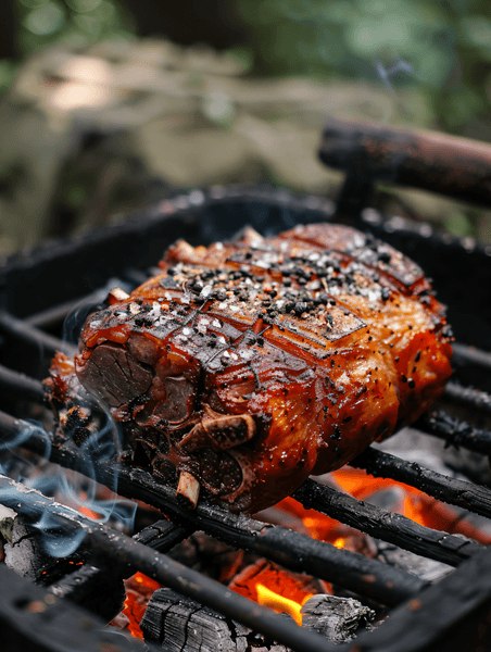 创意烤猪肉在木炭上烧烤
