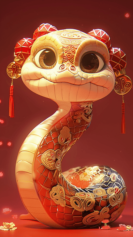 创意红色喜庆2025年新年红金3D蛇年背景
