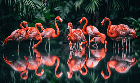 一群粉红色的火烈鸟野生动物