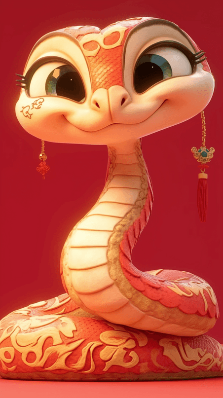 创意传统节日国风红金3D蛇年背景