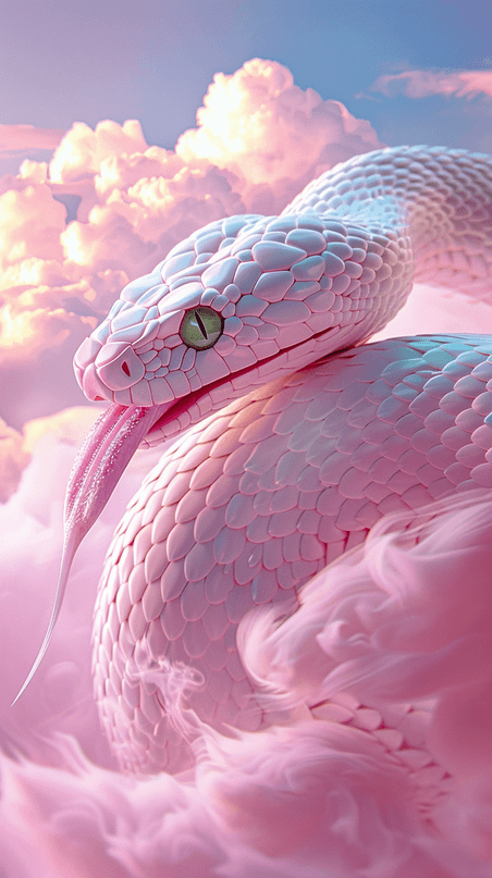 创意蛇年粉色云朵里粉色蛇背景