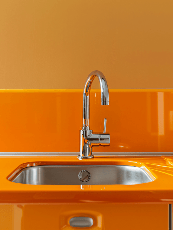 创意现代厨房水槽橙色基调厨卫水池