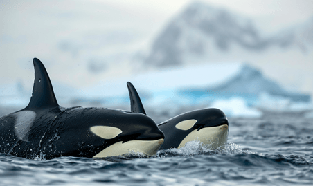 创意一群逆戟鲸在南极水域捕猎南极洲野生动物