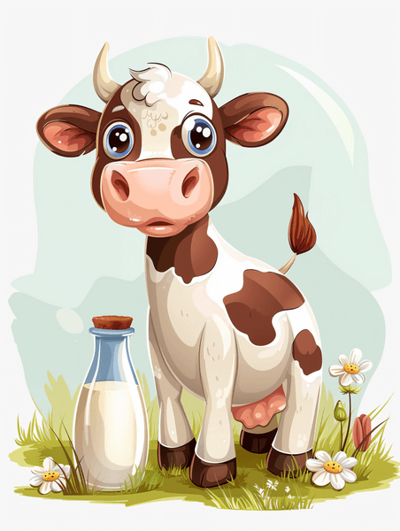 创意卡通奶牛乳业乳制品牛奶插画26